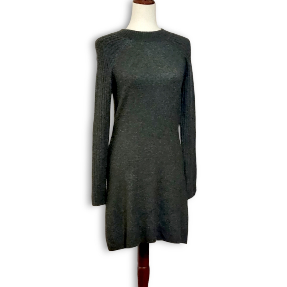 Abercrombie & Fitch Classic Gray Sweater Dress, Ribbed & Button Detail, Small